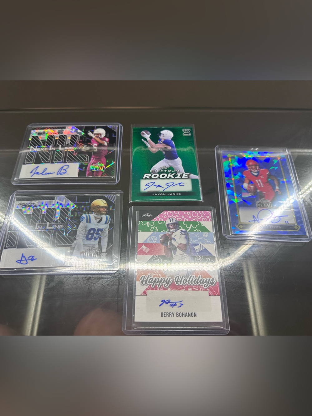 5 Autographed Leaf Football Cards, 4 Numbered